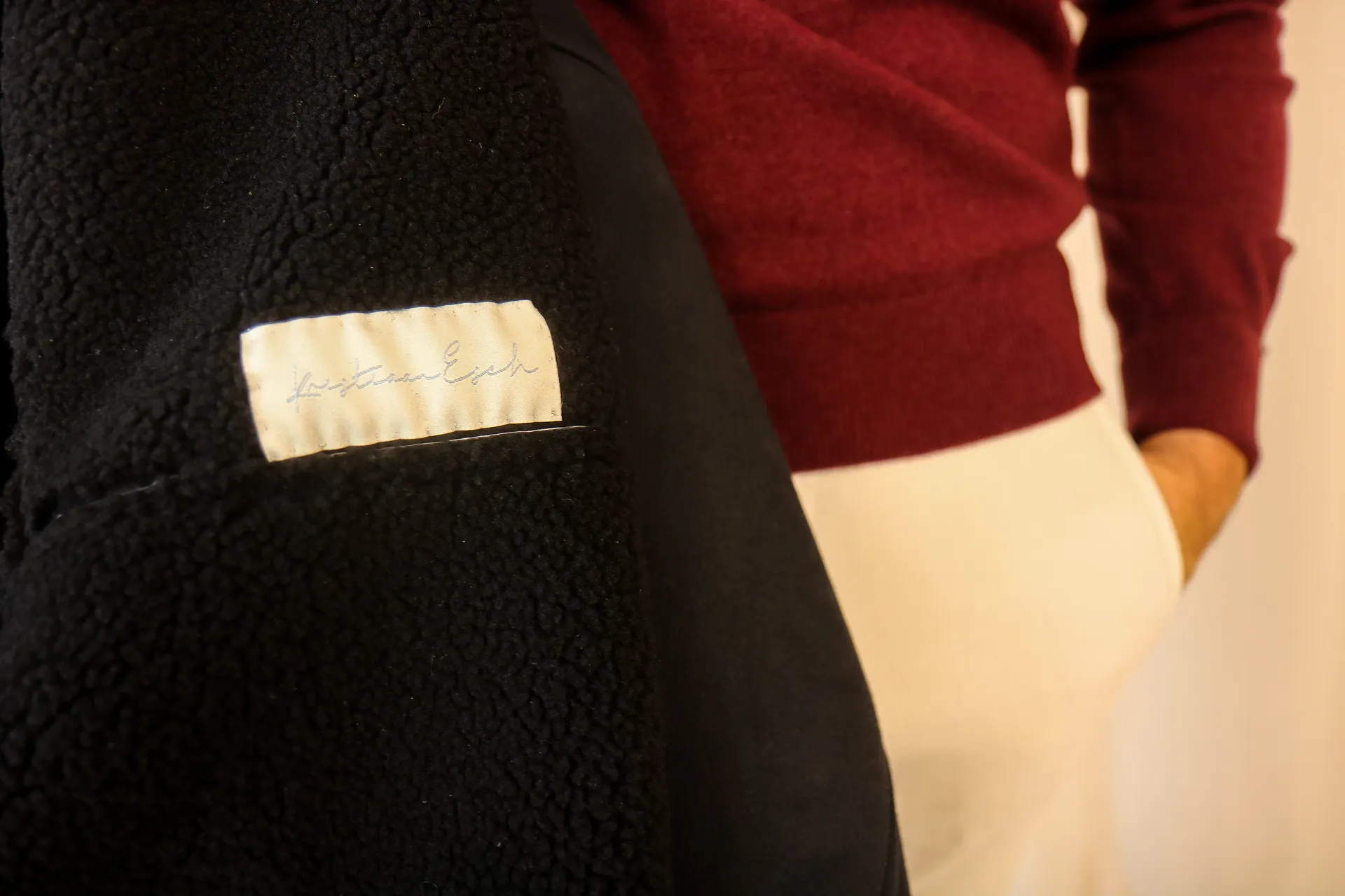 Shearling leren jas met ruwe afwerking