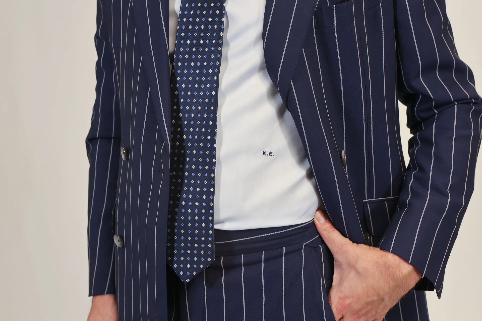 Op Maat Gemaakt Loro Piana Hemd – Navy Blauw met Witte Pinstripe – Zegna Stof